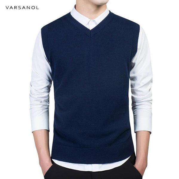 Varsanol Brand Clothing Pullover Sweater Men Autumn V Neck Slim Vest Sweaters Sleeveless Men's Warm Sweater Cotton Casual M-3xl-black 888-M-JadeMoghul Inc.
