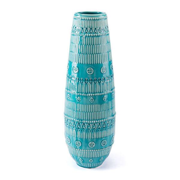 Vases Blue Vase - 8.3" X 8.3" X 24.4" Blue Tribal Vase HomeRoots