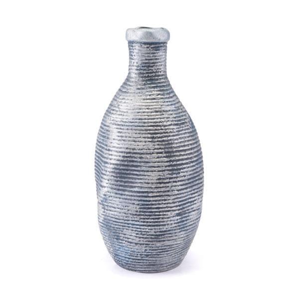 Vases Blue Vase - 9.3" X 9.3" X 15.7" Blue Ceramic Bulb-Shaped Vase Or Bottle HomeRoots