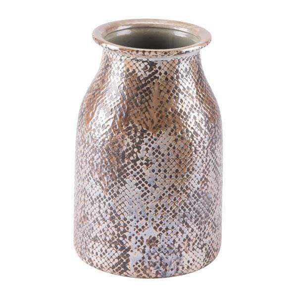 Vases Ceramic Vase - 6.9" X 6.9" X 10.2" Short Brown Snake Skin Vase HomeRoots