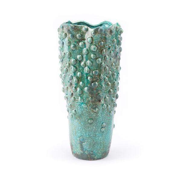Vases Ceramic Vase - 7.7" X 7.7" X 15" Green Ceramic Vase With Round Droplets HomeRoots