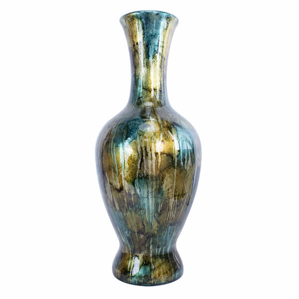 Vases Cheap Vases - 8'.25" X 8'.25" X 20" Turquoise, Copper and Bronze Ceramic Foiled & Lacquered Vase HomeRoots