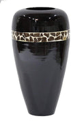 Vases Decorative Vases - 10'.25" X 10'.25" X 19" Black Lacquer W/ Brown Coconut Shell Bamboo Spun Bamboo Vase HomeRoots