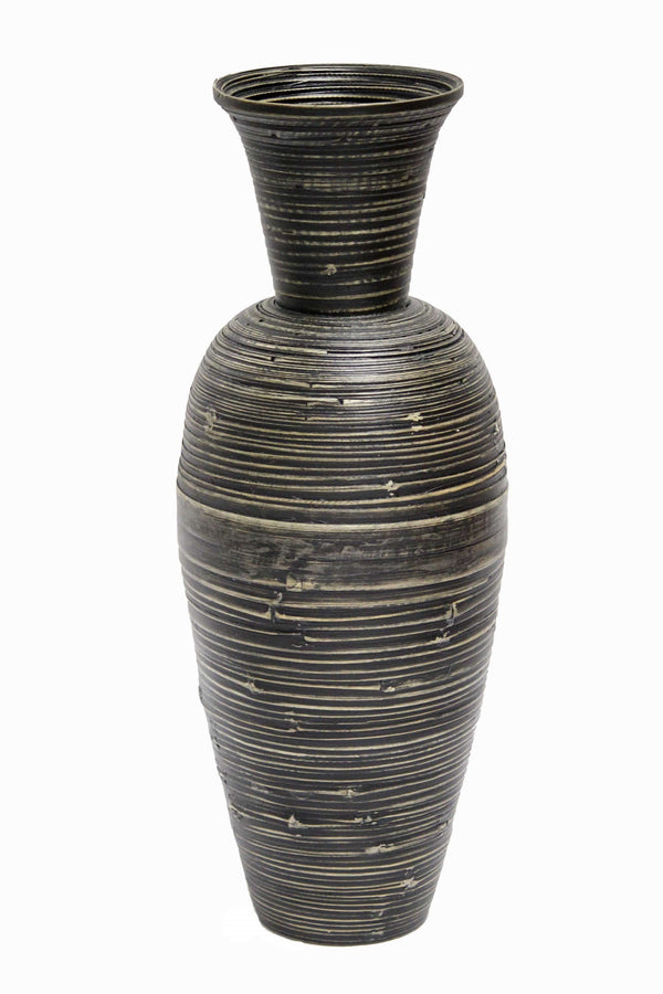 Vases Decorative Vases - 10'.25" X 10'.25" X 27" Distressed Black Bamboo Spun Bamboo Vase HomeRoots