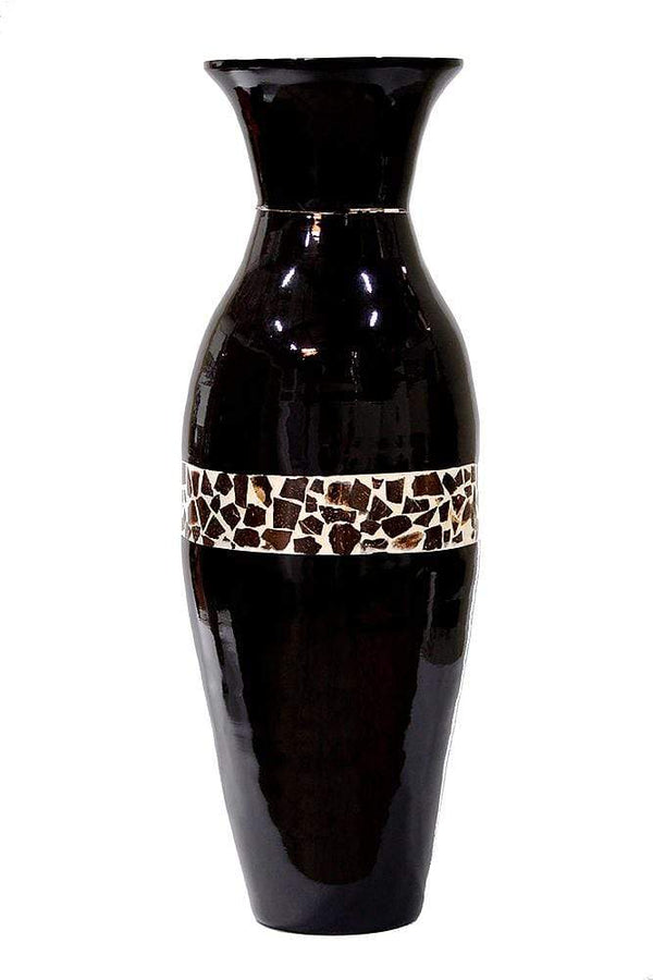 Vases Decorative Vases - 10'.25" X 10'.25" X 29'.5" Black Lacquer W/ Coconut Shell Bamboo Spun Bamboo Floor Vase HomeRoots