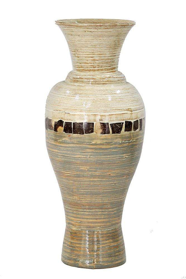 Vases Decorative Vases - 10'.6" X 10'.6" X 29" White And Gray W/ Coconut Shell Bamboo Spun Bamboo Floor Vase HomeRoots