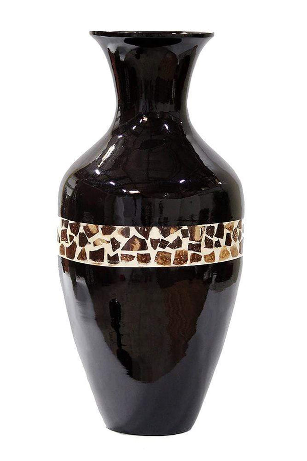 Vases Decorative Vases - 12" X 12" X 25" Black Lacquer W/ Brown Coconut Shell Bamboo Spun Bamboo Floor Vase HomeRoots