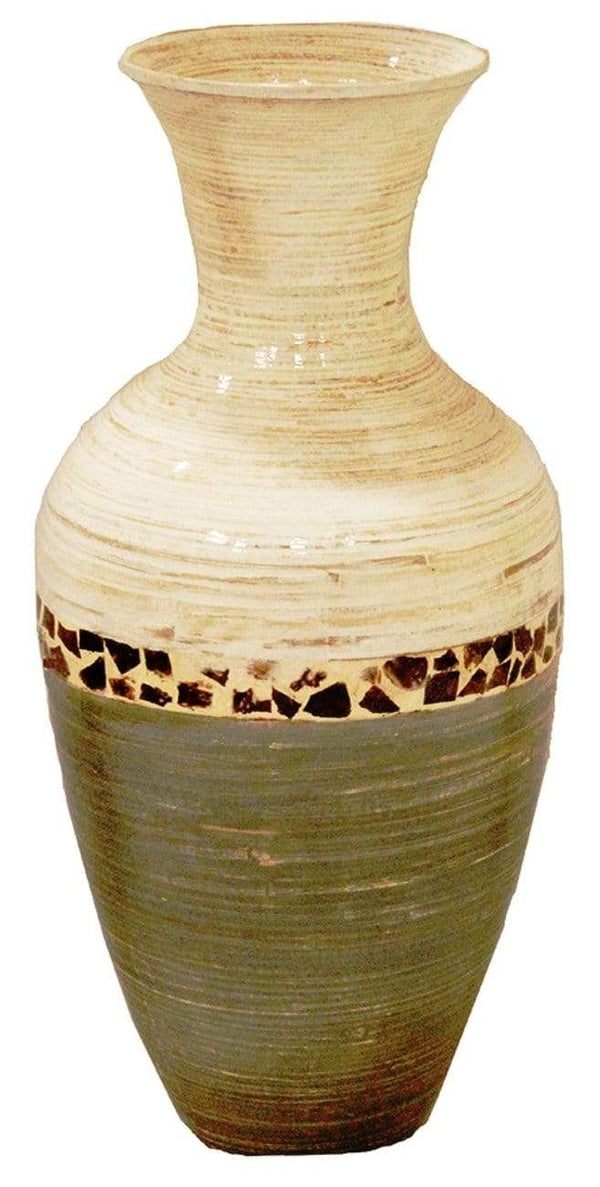 Vases Decorative Vases - 12" X 12" X 25" White And Gray W/ Coconut Shell Bamboo Spun Bamboo Floor Vase HomeRoots