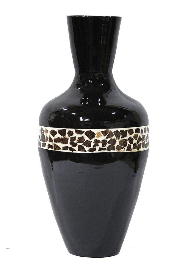 Vases Decorative Vases - 14" X 14" X 29'.5" Black Lacquer W/ Brown Coconut Shell Bamboo Spun Bamboo Floor Vase HomeRoots