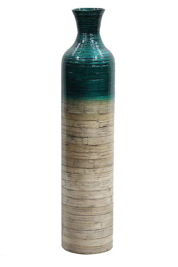 Vases Decorative Vases - 7" X 7" X 32" Metallic Teal & Natural Bamboo  Spun Bamboo Bottle Vase HomeRoots