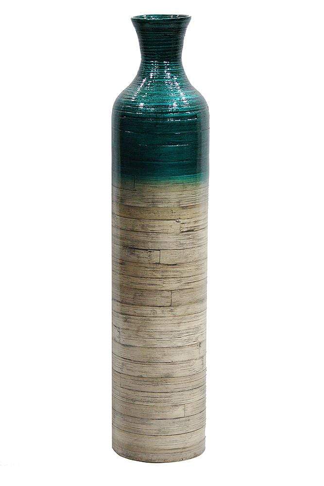 Vases Decorative Vases - 7" X 7" X 32" Metallic Teal & Natural Bamboo  Spun Bamboo Bottle Vase HomeRoots