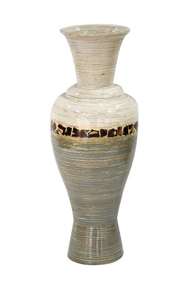 Vases Decorative Vases - 8'.75" X 8'.75" X 23" White And Gray W/ Coconut Shell Bamboo Spun Bamboo Vase HomeRoots