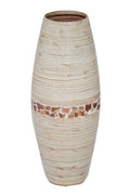 Vases Decorative Vases - 9'.45" X 9'.45" X 24" Distressed White W/ Coconut Shell Bamboo Spun Bamboo Vase HomeRoots