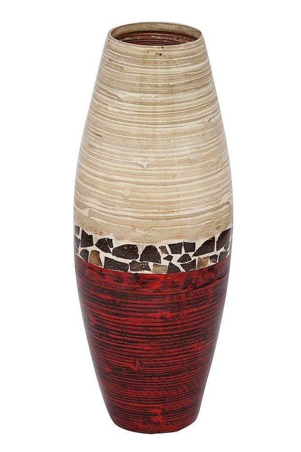 Vases Decorative Vases - 9'.45" X 9'.45" X 24" Natural Bamboo And Metallic Red W/ Coconut Shell Bamboo Spun Bamboo Vase HomeRoots