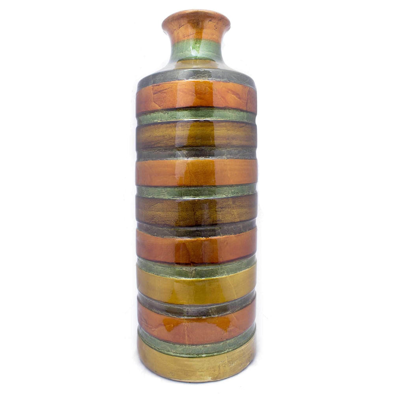 Vases Flower Vase - 6'.25" X 6'.25" X 18" Orange, Green, Amber, Brown Ceramic Lacquered Striped Small Cylinder Vase HomeRoots