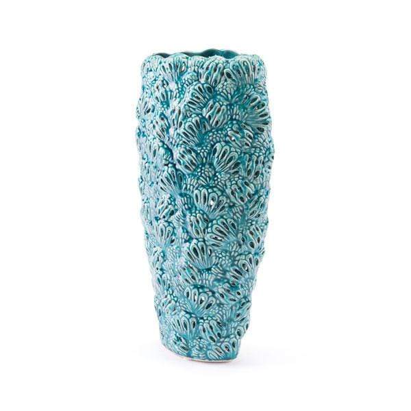 Vases Flower Vase - 7.9" X 4.3" X 15.9" Teal Ceramic Petals Vase HomeRoots
