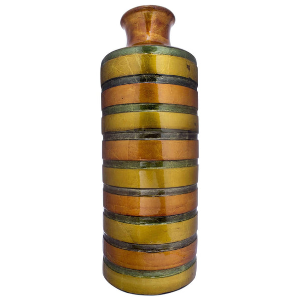 Vases Flower Vase - 8'.75" X 8'.75" X 24" Orange, Green, Amber, Brown Ceramic Lacquered Striped Large Cylinder Vase HomeRoots