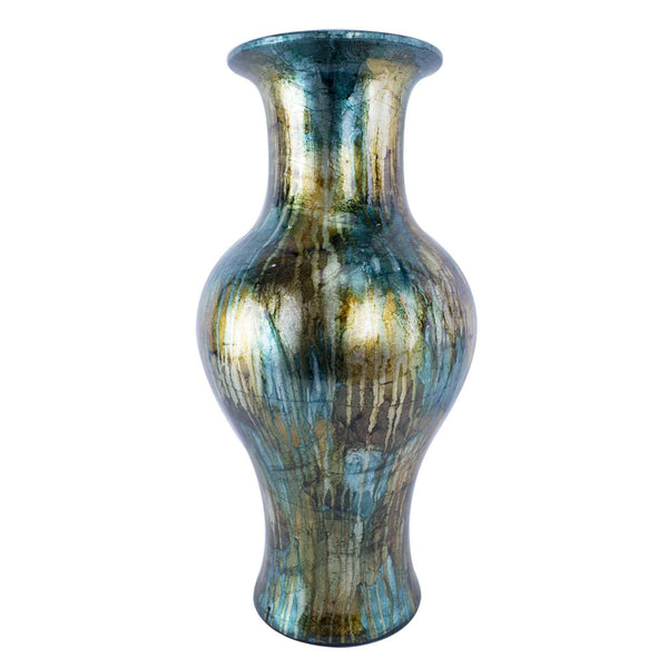 Vases Flower Vase - 9'.5" X 9'.5" X 18" Turquoise, Copper and Bronze Ceramic Foiled & Lacquered Ceramic Vase HomeRoots