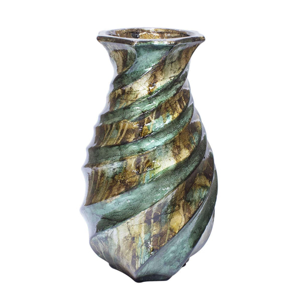 Vases Flower Vase - 9" X 9" X 14" Turquoise, Copper and Bronze Ceramic Table Vase HomeRoots