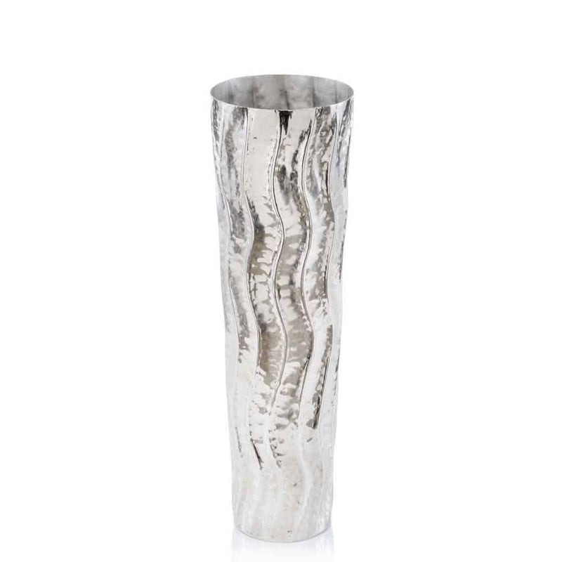 Vases Flower Vase Decor - 9.5" x 9.5" x 31" Silver, Large Ripple - Floor Vase HomeRoots