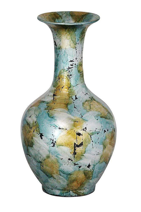 Vases Gold Vase - 10'.25" X 10'.25" X 18" Mint And Gold W/ Black Show-Through Ceramic Foiled & Lacquered Ceramic Vase HomeRoots