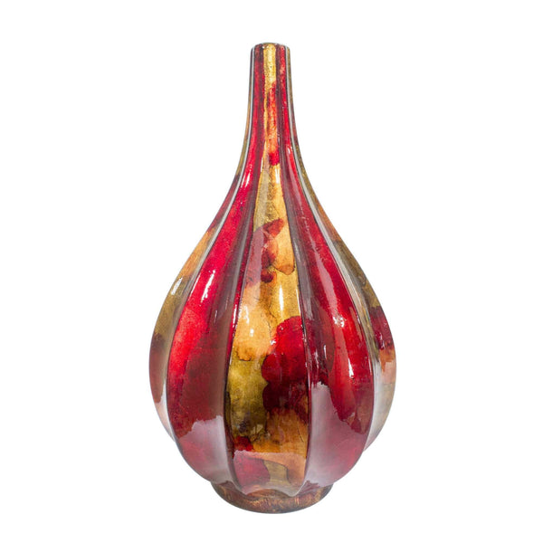 Vases Gold Vase - 10" X 10" X 18" Copper, Red, Gold Ceramic Foiled & Lacquered Ridged Teardrop Vase HomeRoots