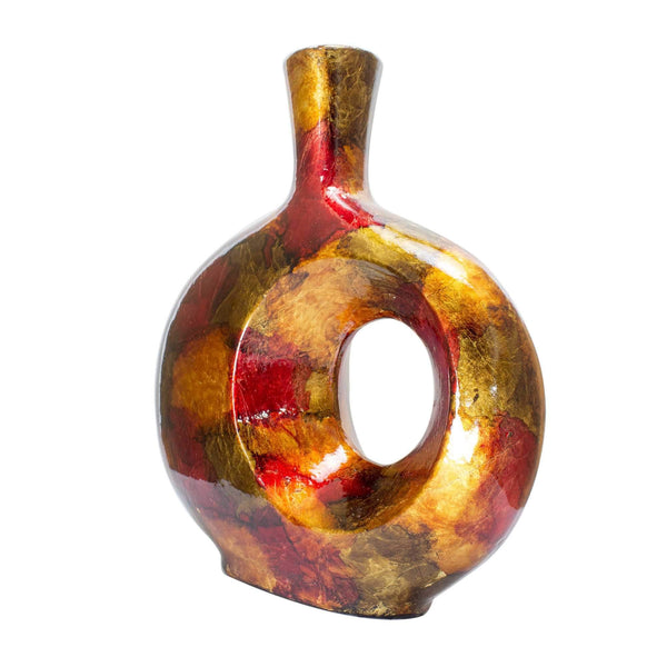 Vases Gold Vase - 11" X 4" X 12'.5" Red, Orange and Gold Ceramic Table Vase HomeRoots