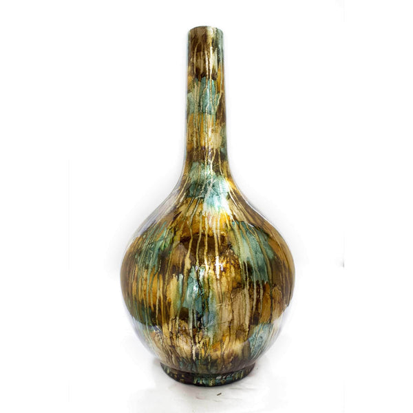 Vases Gold Vase - 5'.5" X 5'.5" X 24" Copper, Red and Gold Ceramic Floor Vase HomeRoots