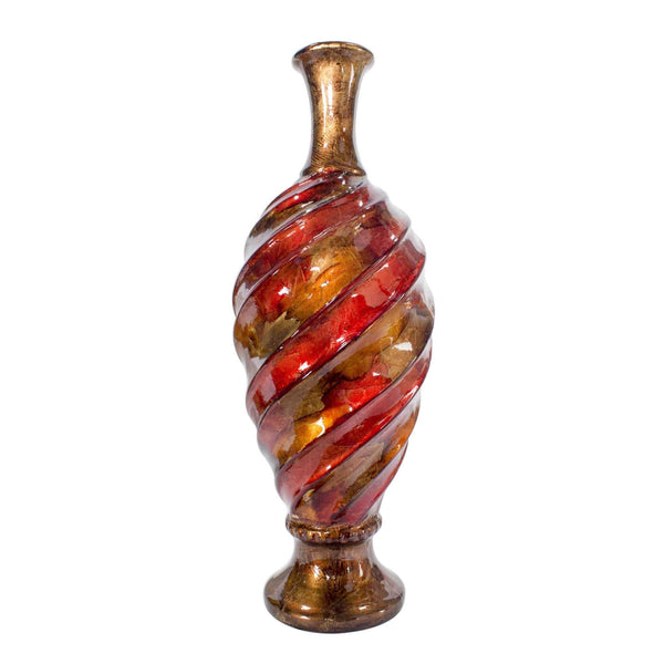 Vases Gold Vase - 6'.75" X 6'.75" X 20" Copper, Red, Gold Ceramic oiled & Lacquered Turned and Ridged Bud Vase HomeRoots