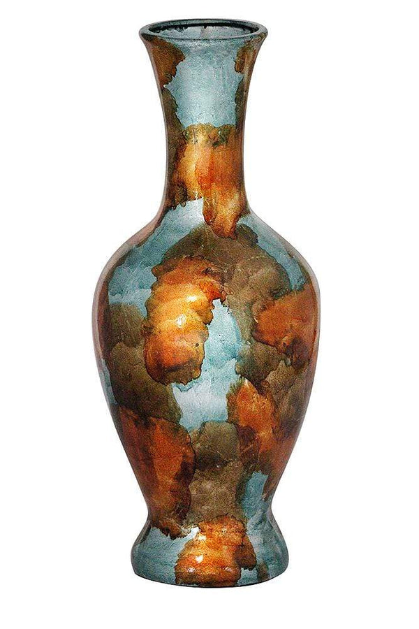 Vases Gold Vase - 8'.25" X 8'.25" X 20" Copper, Gold And Aqua Ceramic Foiled & Lacquered Ceramic Vase HomeRoots