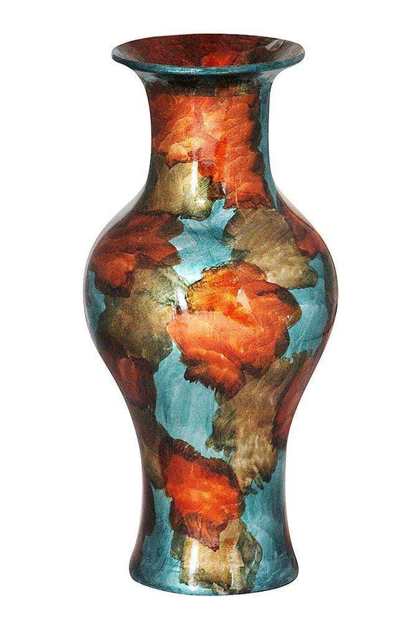 Vases Gold Vase - 9'.5" X 9'.5" X 18" Copper, Gold And Aqua Ceramic Foiled & Lacquered Ceramic Vase HomeRoots