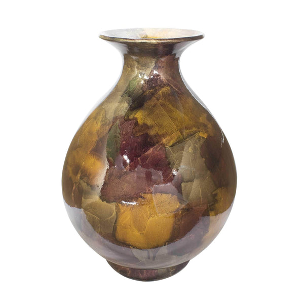 Vases Large Floor Vase - 14'.5" X 14'.5" X 19" Bronze, Brown, Amber, Gray Ceramic Foiled & Lacquered Round Water Jar Vase HomeRoots