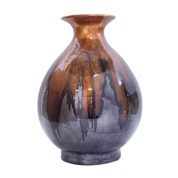 Vases Large Floor Vase - 14'.5" X 14'.5" X 19" Copper, Pewter Ceramic Foiled & Lacquered Round Water Jar Vase HomeRoots