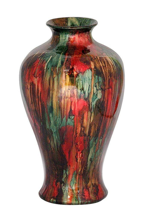 Vases Large Floor Vase - 14'.5" X 14'.5" X 23'.5" Red, Brown And Green Ceramic Foiled & Lacquered Ceramic Floor Vase HomeRoots