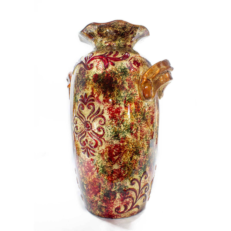 Vases Large Vase - 10'.75" X 7'.5" X 16'.25" Brown, Orange, Red, Green Ceramic Foiled & Lacquered Amphora Vase HomeRoots