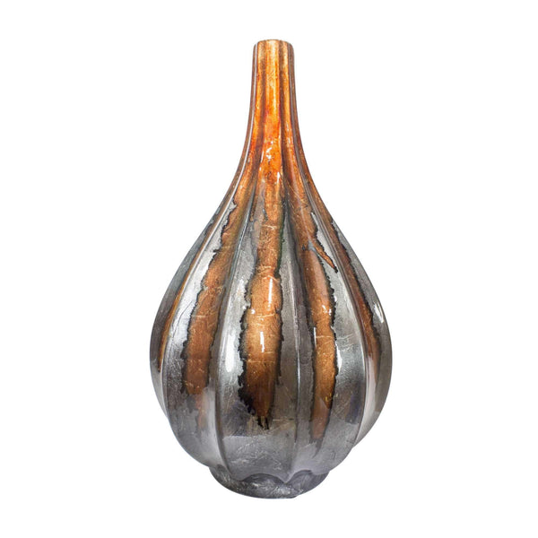 Vases Large Vase - 10" X 10" X 18" Copper, Pewter Ceramic Foiled & Lacquered Ridged Teardrop Vase HomeRoots