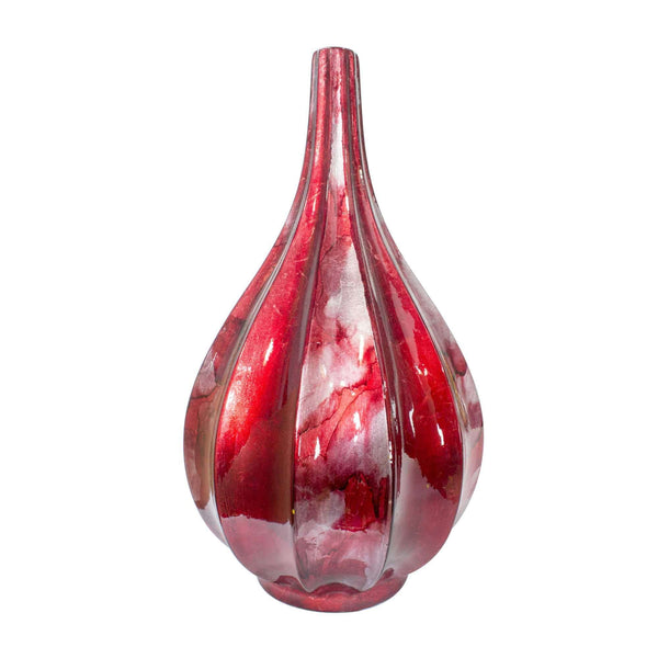 Vases Large Vase - 10" X 10" X 18" Red Ceramic Foiled & Lacquered Ridged Teardrop Vase HomeRoots