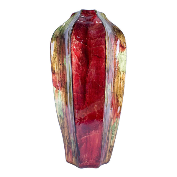 Vases Large Vase - 10" X 10" X 18" Red Green Bronze Ceramic Foiled & Lacquered Ridged Gourd Vase HomeRoots