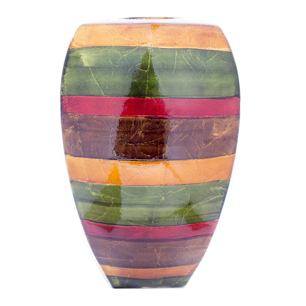 Vases Large Vase - 10" X 6'.75" X 17'.75" Green, Red, Brown, Copper Ceramic Lacquered Striped Modern Vase HomeRoots