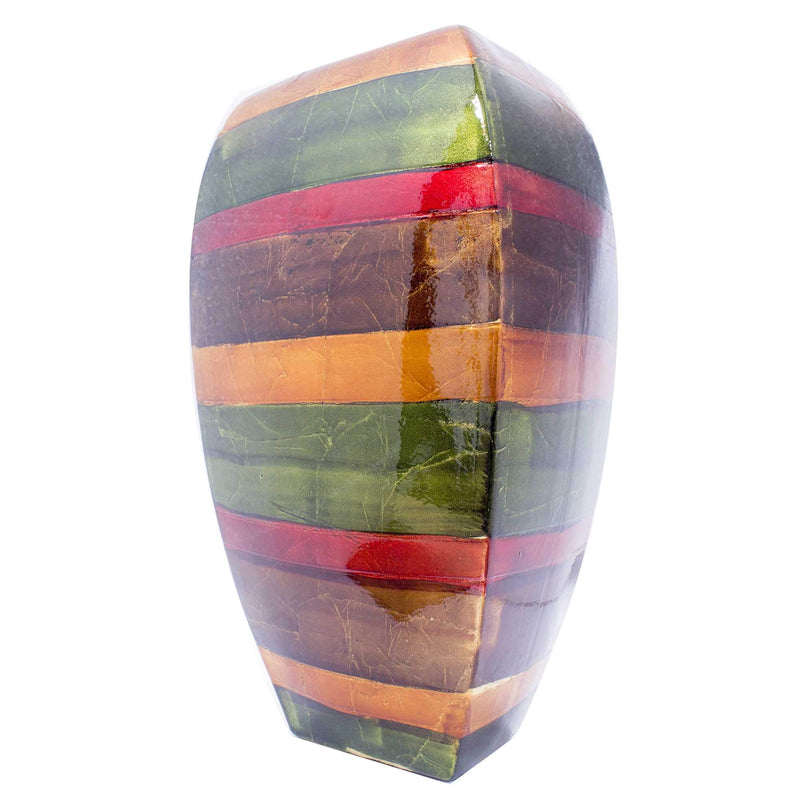 Vases Large Vase - 10" X 6'.75" X 17'.75" Green, Red, Brown, Copper Ceramic Lacquered Striped Modern Vase HomeRoots