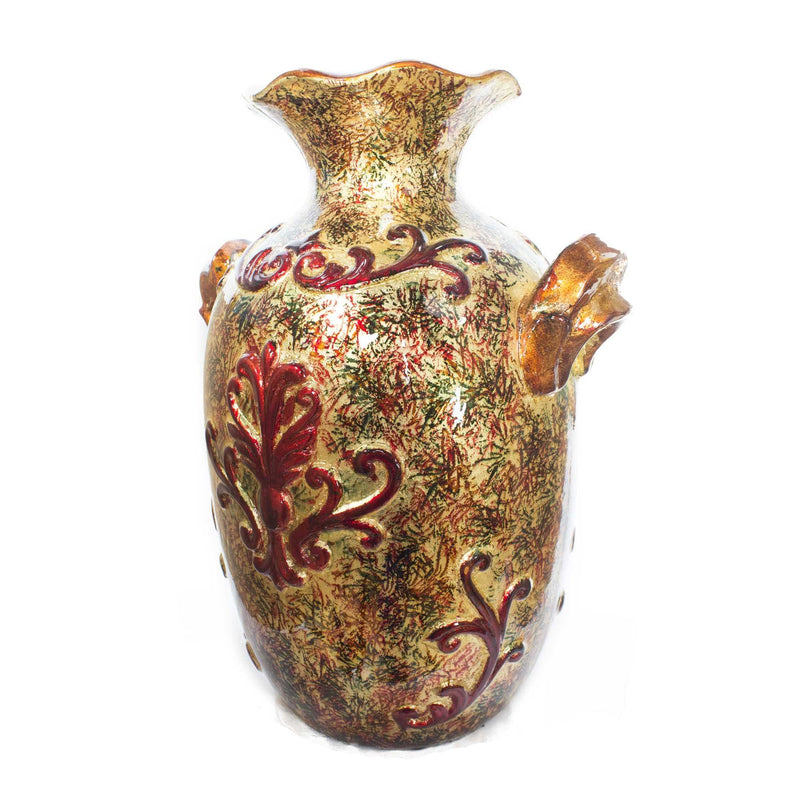 Vases Large Vase - 12" X 10" X 16" Brown, Orange, Red, Green Ceramic Foiled & Lacquered Textured Amphora Vase HomeRoots
