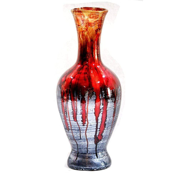 Vases Large Vase - 8'.25" X 8'.25" X 20" Red And Gray Ceramic Foiled & Lacquered Ceramic Vase HomeRoots