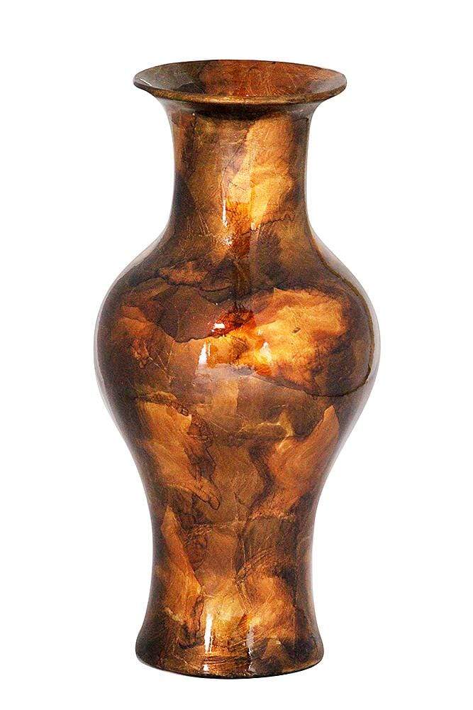 Vases Large Vase - 9'.5" X 9'.5" X 18" Copper, Brown And Orange Ceramic Foiled & Lacquered Ceramic Vase HomeRoots