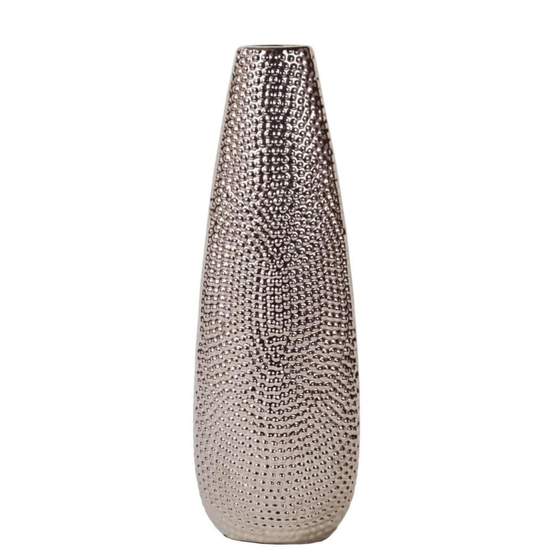 Vases Oval Shape Ceramic Vase With Pimpled Pattern, Large, Silver Benzara