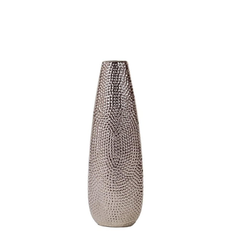 Vases Oval Shape Ceramic Vase With Pimpled Pattern, Small, Silver Benzara