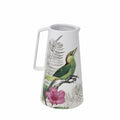 Vases Polyresin Bird and Flower Printed Pitcher Vase with Small Mouth Opening, Multicolor Benzara