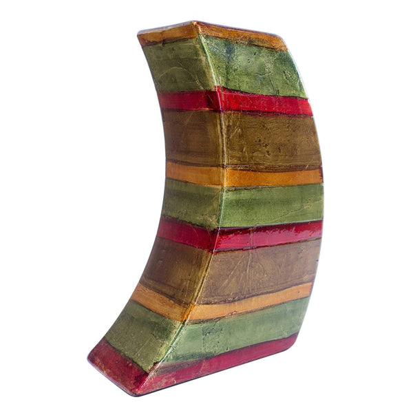 Vases Red Vase - 7" X 2'.75" X 9'.75" Green, Red, Brown, Copper Ceramic Lacquered Striped Modern Vase HomeRoots