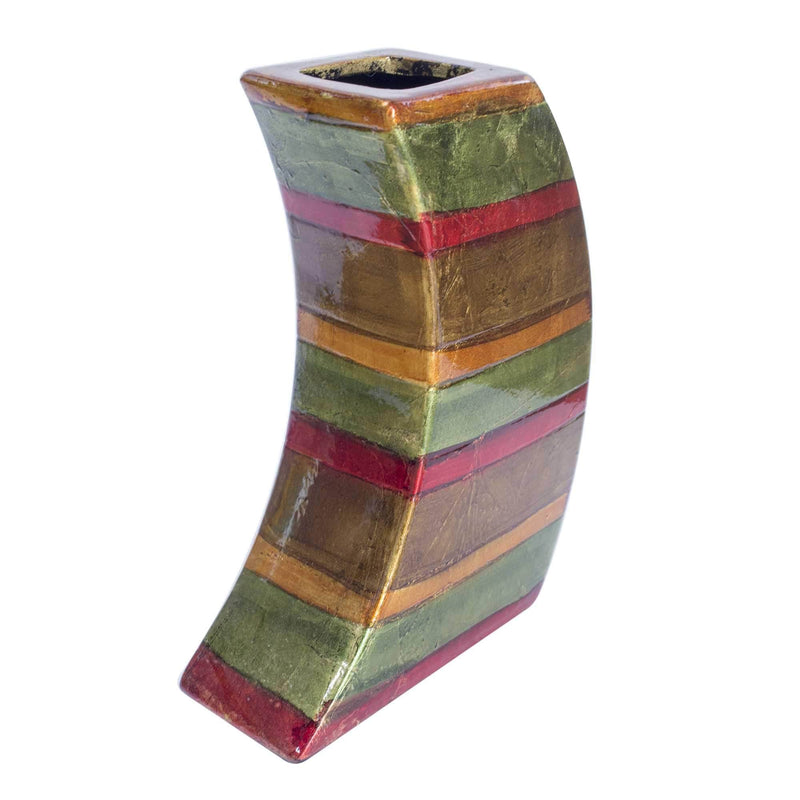 Vases Red Vase - 7" X 2'.75" X 9'.75" Green, Red, Brown, Copper Ceramic Lacquered Striped Modern Vase HomeRoots