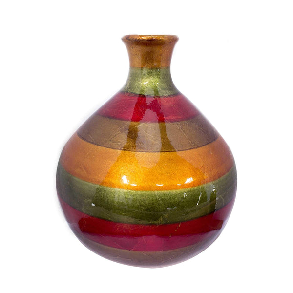 Vases Red Vase - 8'.75" X 8'.75" X 10'.25" Green, Red, Brown, Copper Ceramic Lacquered Striped Bottle Bud Vase HomeRoots
