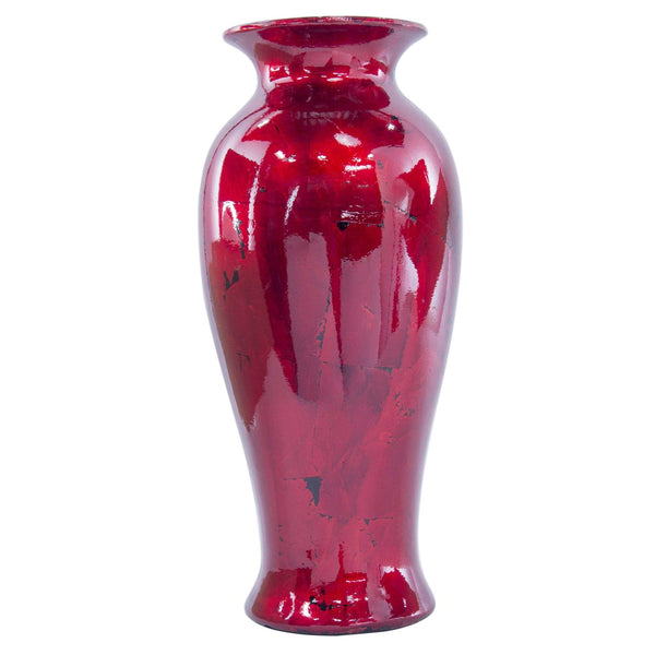 Vases Red Vase - 8'.75" X 8'.75" X 21'.25" Red Ceramic Lacquered Vase HomeRoots